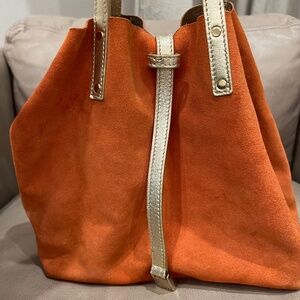 Tiffany & Co Handbag - Reversible Tote Suede Orange & Metallic Gold